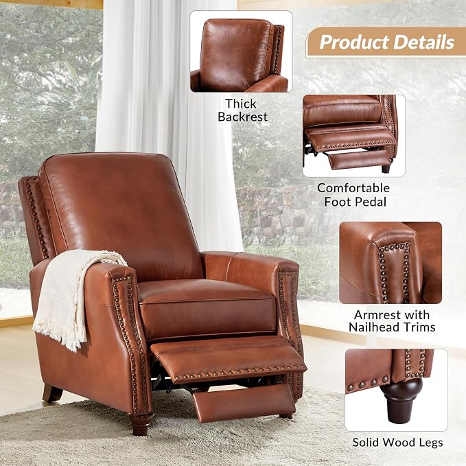 HULALA HOME Genuine Leather Manual Recliner Chair - Image 5