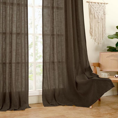 Dark Brown 72 inch Linen Textured Curtains - Image 9