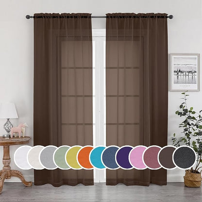 Chocolate Sheer Curtains 96 Inch Length, Elegant Sheer Curtains by OWENIE