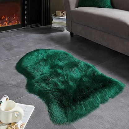 AMTOVO Faux Fur Rug, Dark Green Small Area Rug, Fluffy Sheepskin Rug, Fuzzy - Image 5