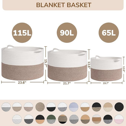 INDRESSME 115L Extra Large Cotton Rope Basket, Blanket Basket - Image 7