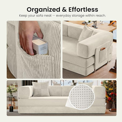 78.8" Convertible Sofa Bed, Corduroy Futon Couch - Image 8