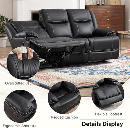 ANJ Premium Genuine Leather Manual Reclining Sofa Couch, Overstuffed 3-Seater - Image 5