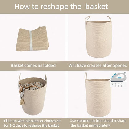 XUANGUO Cotton Rope Laundry Basket Hamper - Image 7