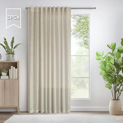 Pitalk 60 Inch Wide Curtains for Living Room 2 Panel Back Tab Pocket Drape Semi - Image 2