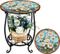 Cinnvoice Outdoor Side Table Round Small Mosaic Patio Accent Indoor End Plant by Cinnvoice