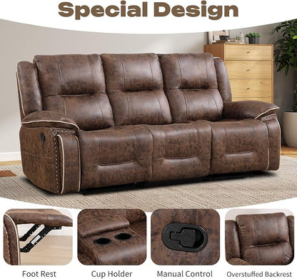 EBELLO Faux Leather Manual Recliner 3 Seater Reclining Sofa Chair, 3 Seat Sofa - Image 3