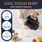 Elite Gourmet EKT1821 1.8L Double Wall Insulated, Cool-Touch 1500W Kettle w/Stainless Steel Interior & Lid, 360° Swivel Base for Cord Free Serving, Power On Lever, Auto Shut-Off, Boil Dry, Black