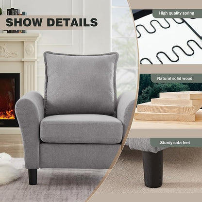 Mid-Century Accent Chairs Set of 2, Modern Linen Fabric Armchair - Image 3