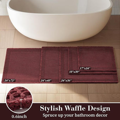RESARE Waffle Bath Mat for Bathroom Non Slip Bathroom Rugs 17"x24" Dark Red | - Image 5