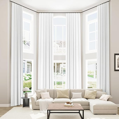 White 100% Blackout Linen Curtains 52 Inch Wide by 134 Inch by Guken