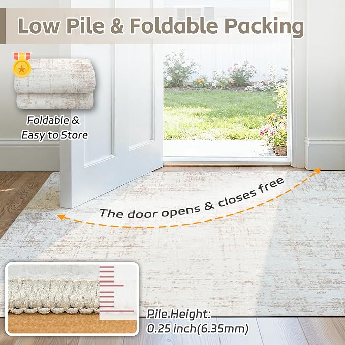 10x14 Area Rug for Living Room Bedroom: Non-Slip Modern Beige White | Machine - Image 7