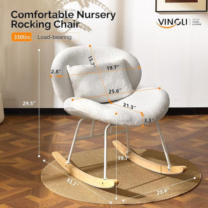 VINGLI 25.6" Extra Wide Criss Cross Nursery Rocking Chair, Cute Curved 115° - Image 2