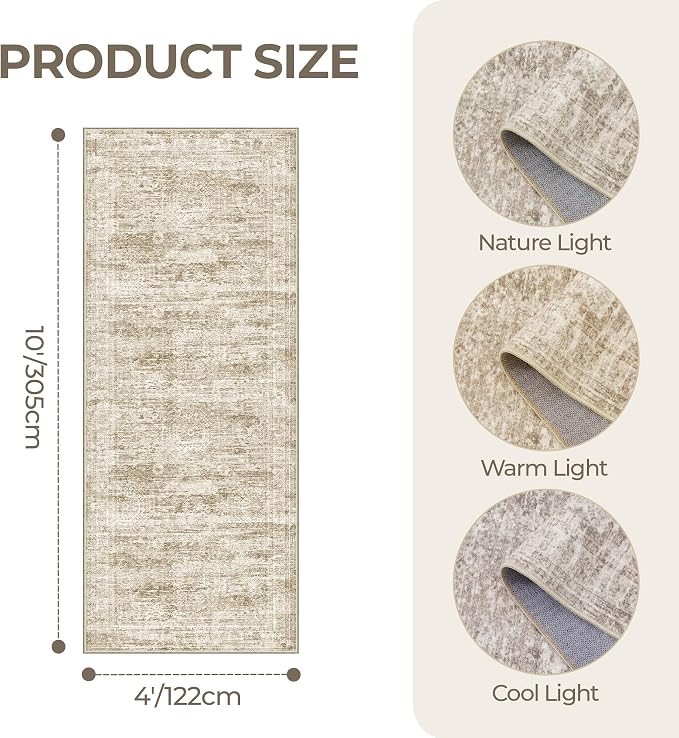 4x10 Runner Rug Non Slip, Washable Hallway Runner Rug, Nursery Room, Soft - Image 2