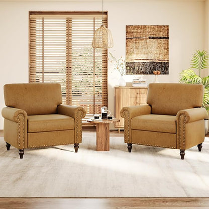 Nailhead Trim Accent Chairs Set of 2, Faux Leahter Mid Century Modern Living by ErdoruLiving