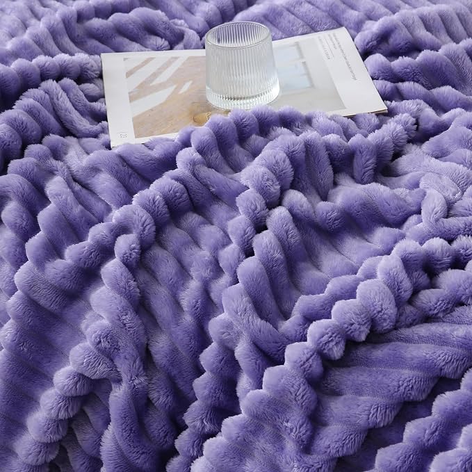 Lavender Throw Blanket for Couch Sofa 50x70 inches Striped Design | Fleece - Image 5