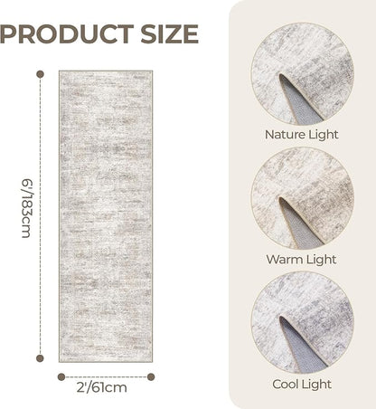 2x6 Runner Rug Non Slip, Washable Hallway Runner Rug, Taupe | Neutral Rugs - Image 2