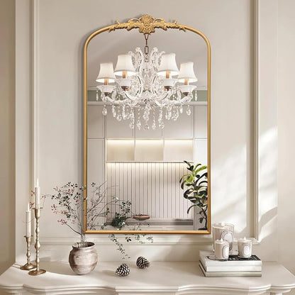 Besdomus Large Vintage Arched Mirror: 24"x42" French Arch Gleaming Gold Antique - Image 5