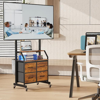 Rolling TV Stand with Mount & 4 Fabric Drawers - Image 8