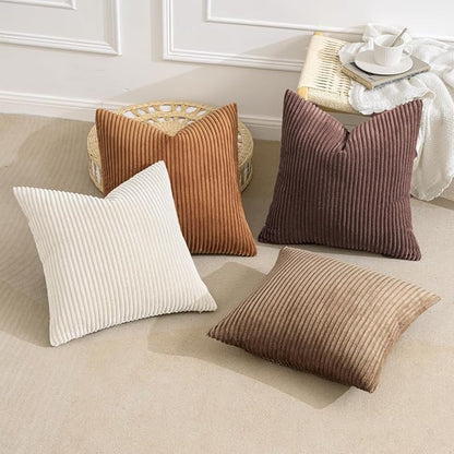 MIULEE Fall Corduroy Decorative Throw Pillow Covers Brown Series 24x24 | Set of - Image 4
