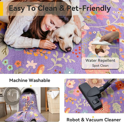RELEANY Floral Washable 7x9 Area Rugs Purple/Pink | Flower Carpet Print Boho - Image 5