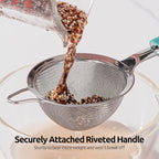 18/8 Stainless Steel Mesh Strainer: U-Taste 3.9 Inch Kitchen Fine Mesh Sieve Food Colander with Riveted Sturdy Silicone Handle and 30 Mesh Hole for Straining Flour, Quinoa, Tea, Juice (Aqua Sky)