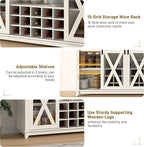 63"W Farmhouse Coffee Bar Cabinet with LED Light,Wine Bar Cabinet w/ 4 Tier Storage Hutch,Kitchen Buffet Cabinet w/Sliding Barn Door & 15 Wine and Glass Racks for Kitchen Dining Room(Antique White)