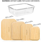 Natural Bamboo Lids Set for Food Storage Glass Containers (4pcs) - Lids are compatible with all Glass Food Storage Containers Sets