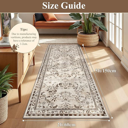 Yamaziot 2x5 Washable Hallway Runner Rug Non Slip Floral Carpet, Stain Resistant - Image 2