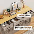 Vongrasig 53" Large Sideboard Buffet Cabinet With 4 Doors and 3 Drawers, Farmhouse Coffee Bar Kitchen Storage Cabinet, Wood Table for Kitchen, Dining Room, Ash Grey