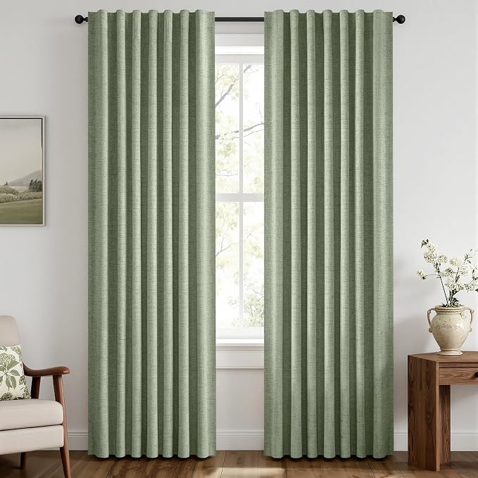 MIULEE 100% Blackout Linen Curtains 42 x 63 Inch Sage Green 2 Panels | Thermal by MIULEE