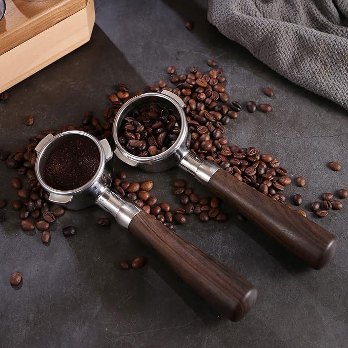 54mm Bottomless Portafilter with Double Shot Filter Basket & Wood Handle for Breville Barista Express Impress, Barista Touch Impress, Barista Pro, Infuser, Duo-Tem Pro, Bambino Plus Espresso Machine