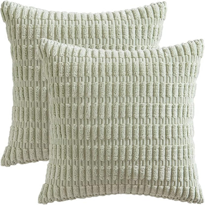 MIULEE Euro Sham Corduroy Decorative Throw Pillow Covers 24x24 Light Green | - Image 6