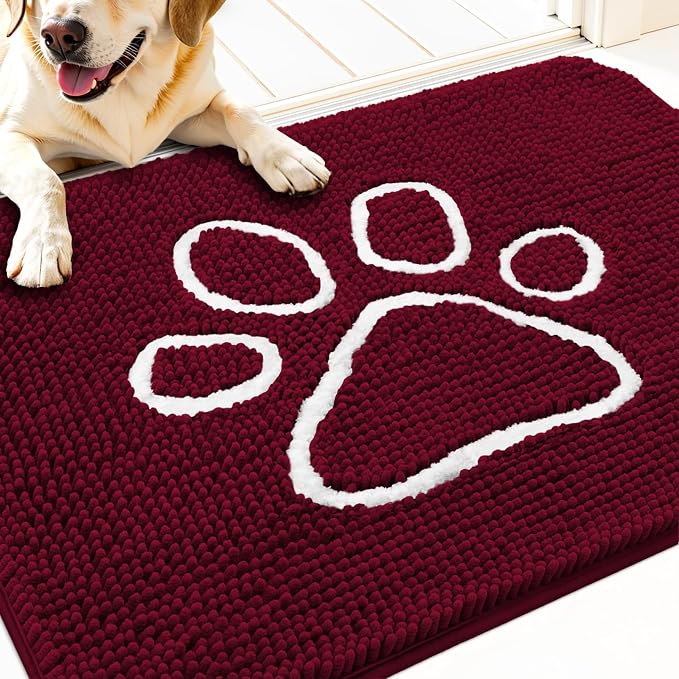 OLANLY Dog Door Mat for Muddy Paws 32x20, Paw Print Design Chenille Mud Mat | by OLANLY