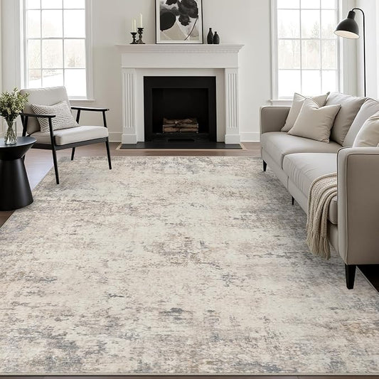 9x12 Area Rug Living Room: Modern Washable Soft Carpet Brown Beige | by FXRHLP