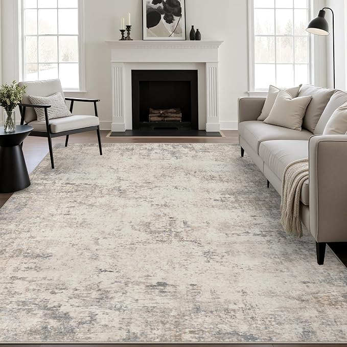 5x7 Area Rug Living Room: Modern Washable Soft Carpet Brown Beige | - Image 3