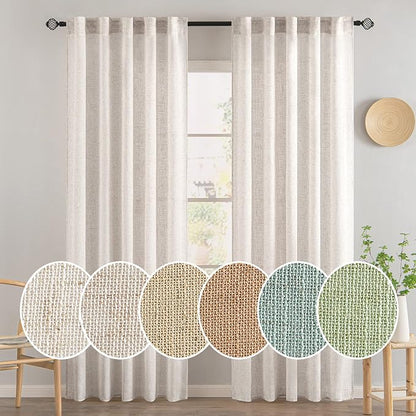 MIULEE White Linen Curtains 42x84 Inch Length 2 Panels - Image 2