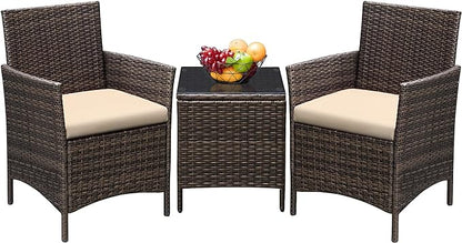 Greesum 3 Pieces Patio Furniture Sets Outdoor PE Rattan Wicker Chairs by BuynowfromGreesum