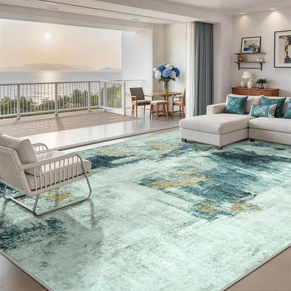 Aelenmu 10x14 Area Rugs for Living Room Washable Dining Room Teal Grey Gold | - Image 8