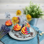 Gyufise 30Pcs Foil Firework Cupcake Toppers Sparkle Tinsel Cake Toppers Tinsel Drink Cake Decoration Cocktail Picks for Birthday Wedding Graduation Party Supplies Gold Silver