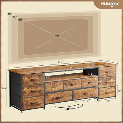 Huuger 70 Inch TV Stand for 75, 80 Inch TV, 11 Drawer Long Dresser - Image 3