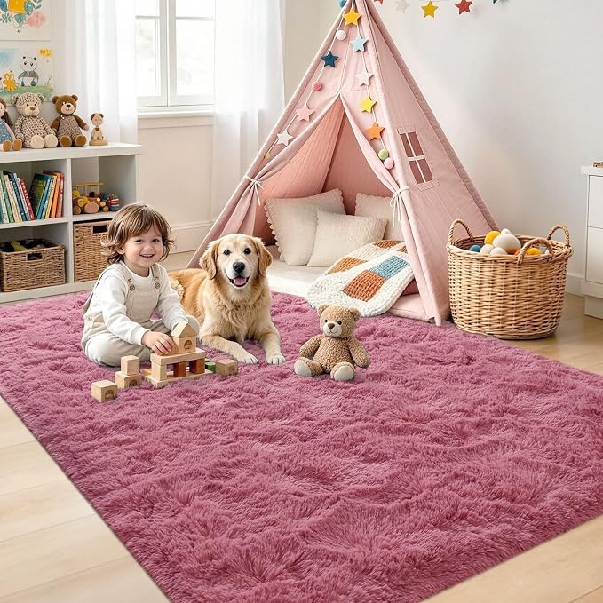 4'x5'3'' Blush Fluffy Soft Area Rug Non-Slip - Image 4