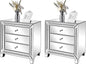 VINGLI Mirrored Nightstands Set of 2, Modern Bedside Table 3 Drawer Glass Side by VINGLI
