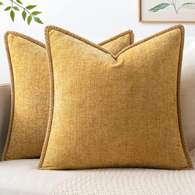 MIULEE Decorative Euro Sham Pillow Covers 24x24 Inch Gold 2 Pack | Mustard by MIULEE