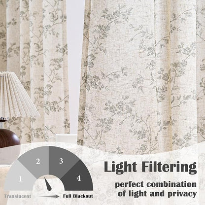 Extra Long Grey Vintage Floral Linen Curtains Farmhouse 2 Panels | Elisa Series - Image 3