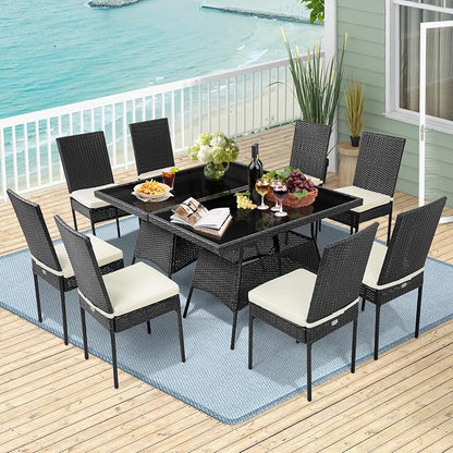 Tangkula 10 Pieces Wicker Patio Dining Set, Outdoor Rattan Table & Chairs Set - Image 3