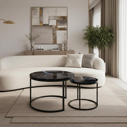 Homy Casa 23.6inch Round Coffee Table Set of 2, Modern Nesting Coffee Tables - Image 3