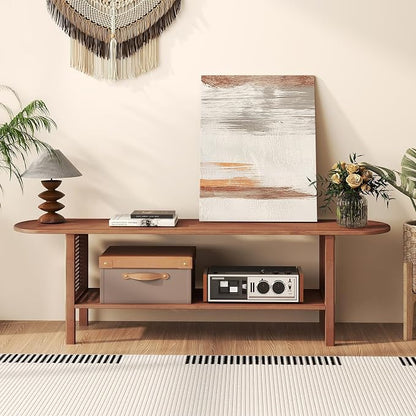 HollyHOME Bamboo TV Stand with Storage - Image 4