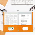 Zzrywuty File Folders with Pockets Letter Size, 50-Pack Paper Folders with Card Slot, Two Pocket Folders for School Students, Businessmen, Home and Office Workers (Orange)