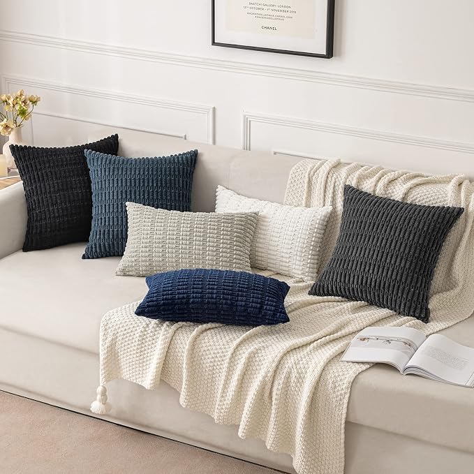 MIULEE Corduroy Decorative Throw Pillow Covers 18x18 Pure White Pack of 2 | - Image 5